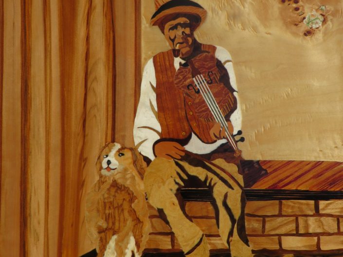 Violoniste Marqueterie Bois Tableau